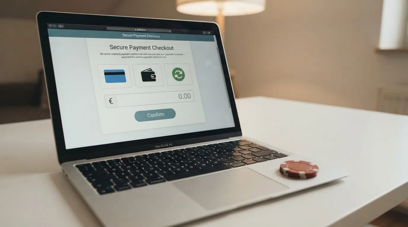 Een betaalkassa van een online casino met meerdere betaalmethoden op een laptopscherm