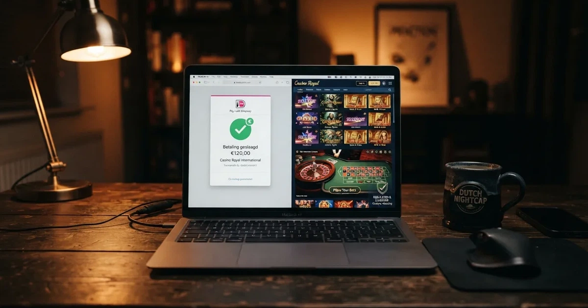 Een laptopscherm met een ecoPayz-betaalpagina naast een Nederlandse casino-interface, met een Ksa-logo zichtbaar als watermerk