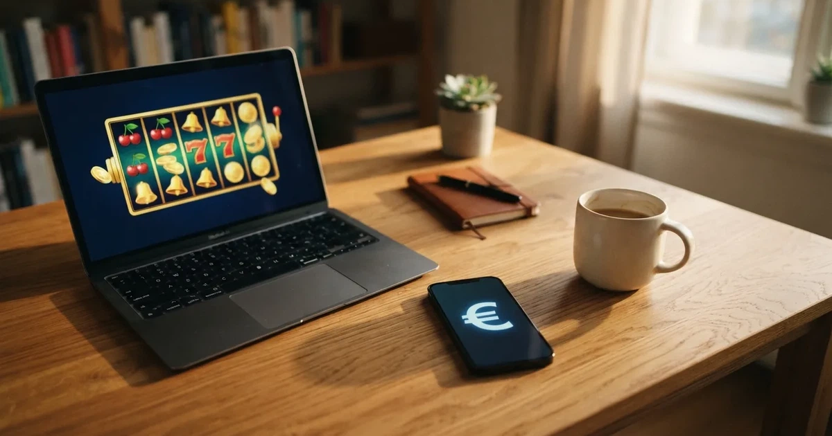 Smartphone met het Google Pay-betaalscherm naast een online casino-interface
