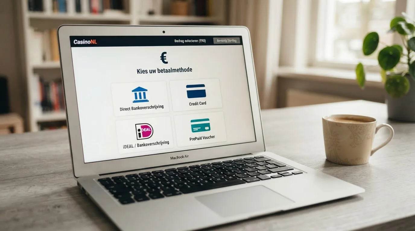 Een overzichtelijke rij van Nederlandse betaalmethoden — iDEAL, creditcard, Trustly en Paysafecard — op het stortingsscherm van een casino.