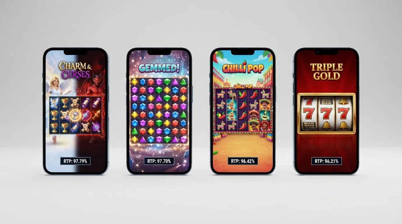 Vier populaire Betsoft-slots naast elkaar op een scherm, met Good Girl/Bad Girl en THE Governor prominent in beeld