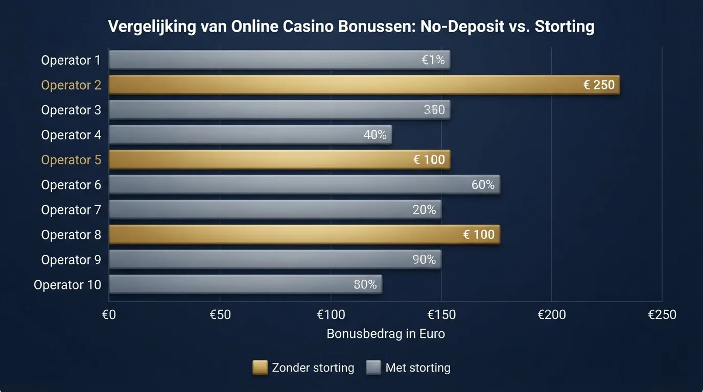Vergelijkingstabel met tien Nederlandse casino's, hun bonus, inzetvereiste en geldigheid