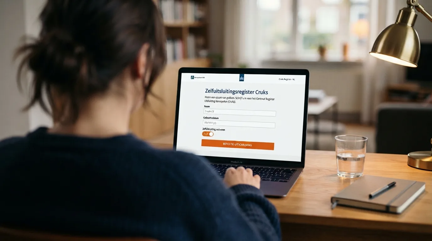 Inlogscherm van het Cruks-register met de optie voor zelfuitsluiting