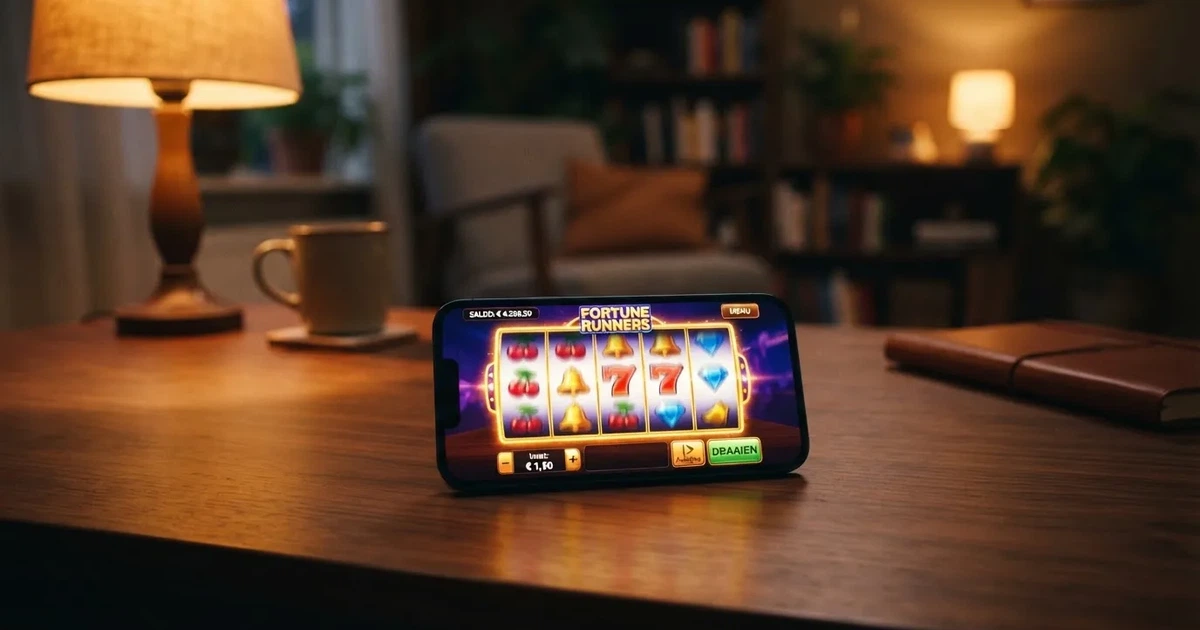 Demo van een online gokkast met virtueel muntsaldo op een beeldscherm
