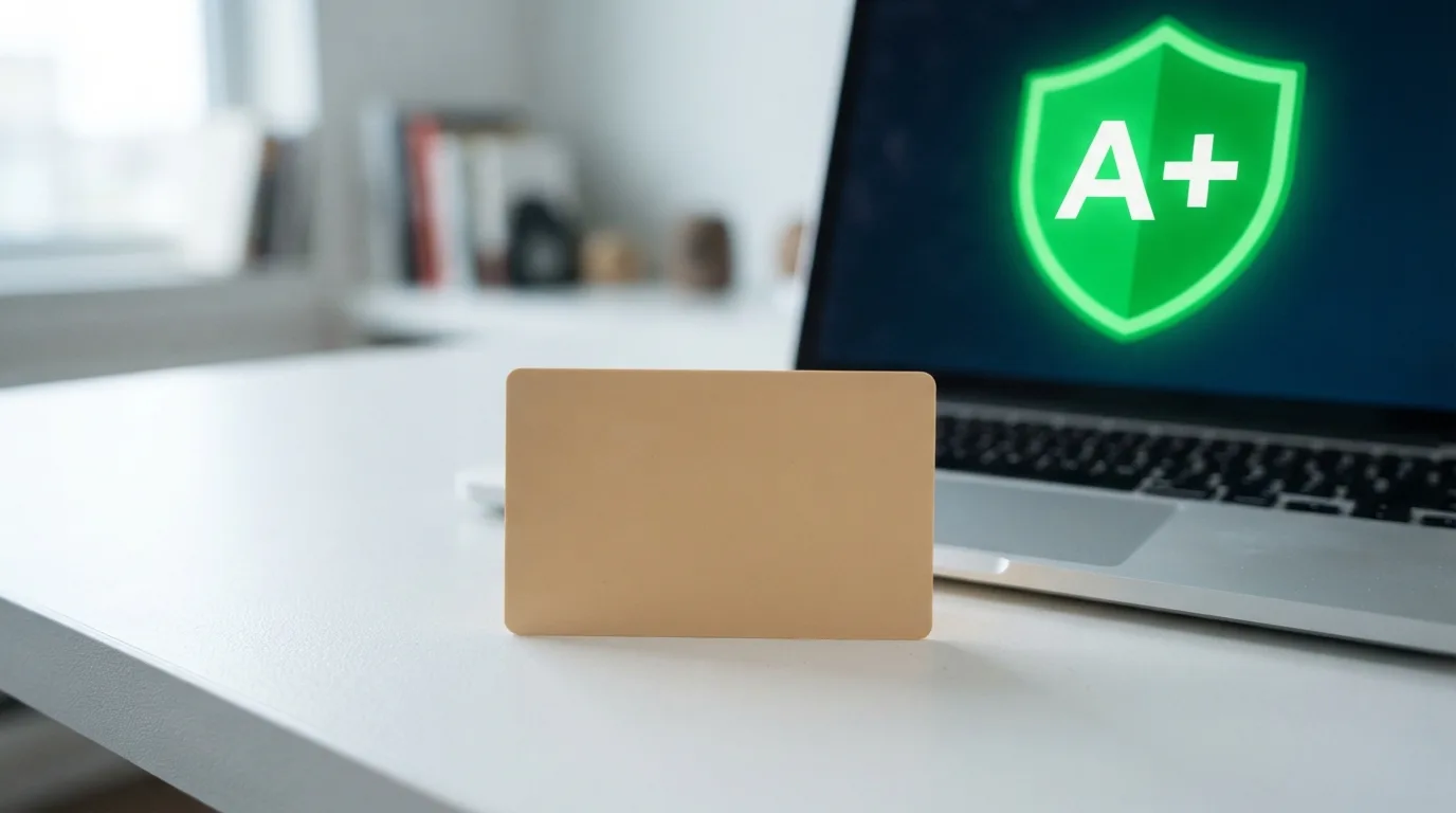 Close-up van een scherm met het logo van de Kansspelcommissie en de tekst “A+-vergunning” op een Belgisch identiteitsdocument