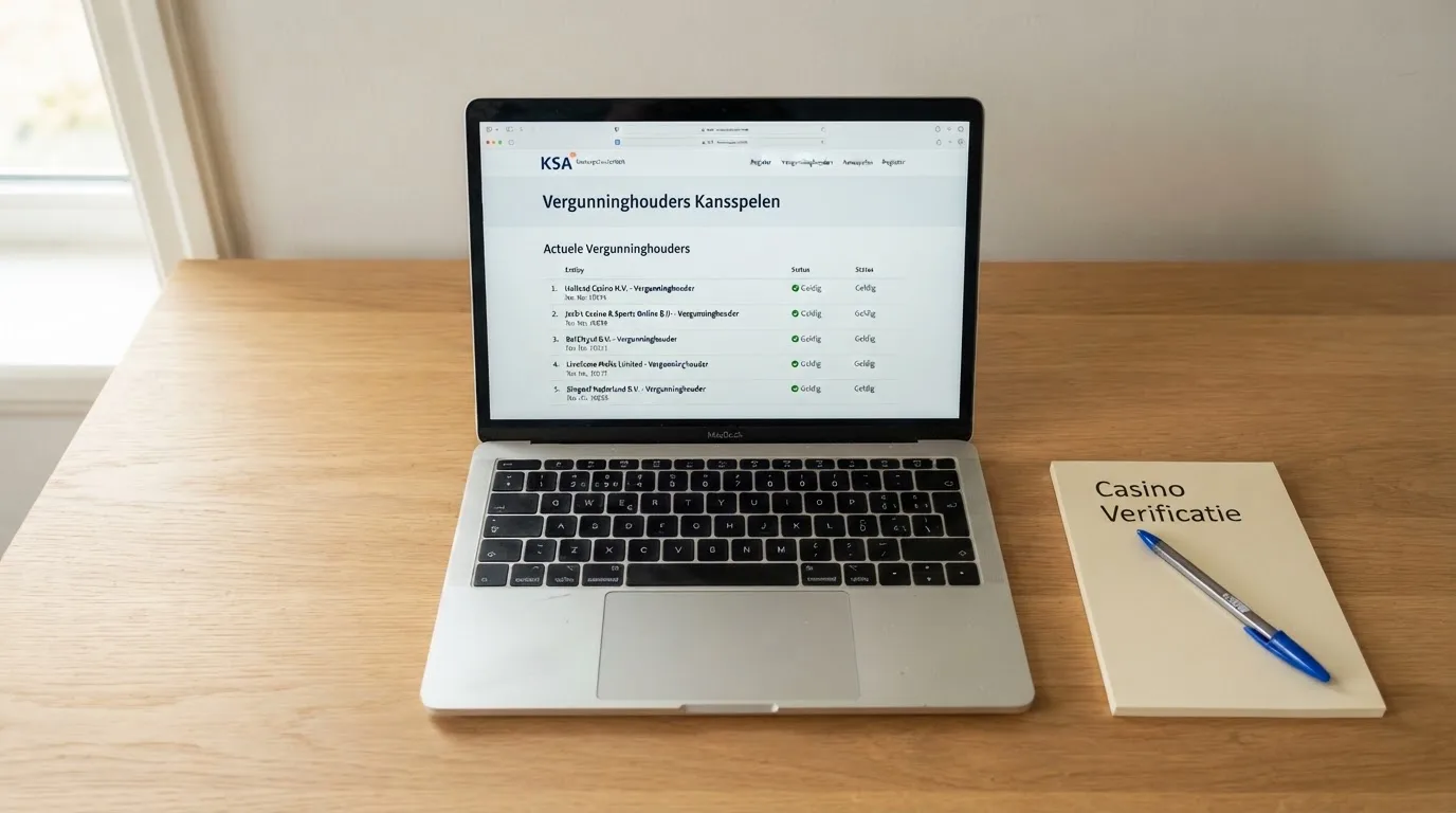 Een laptopscherm met het Ksa-register en een vergunningoverzicht