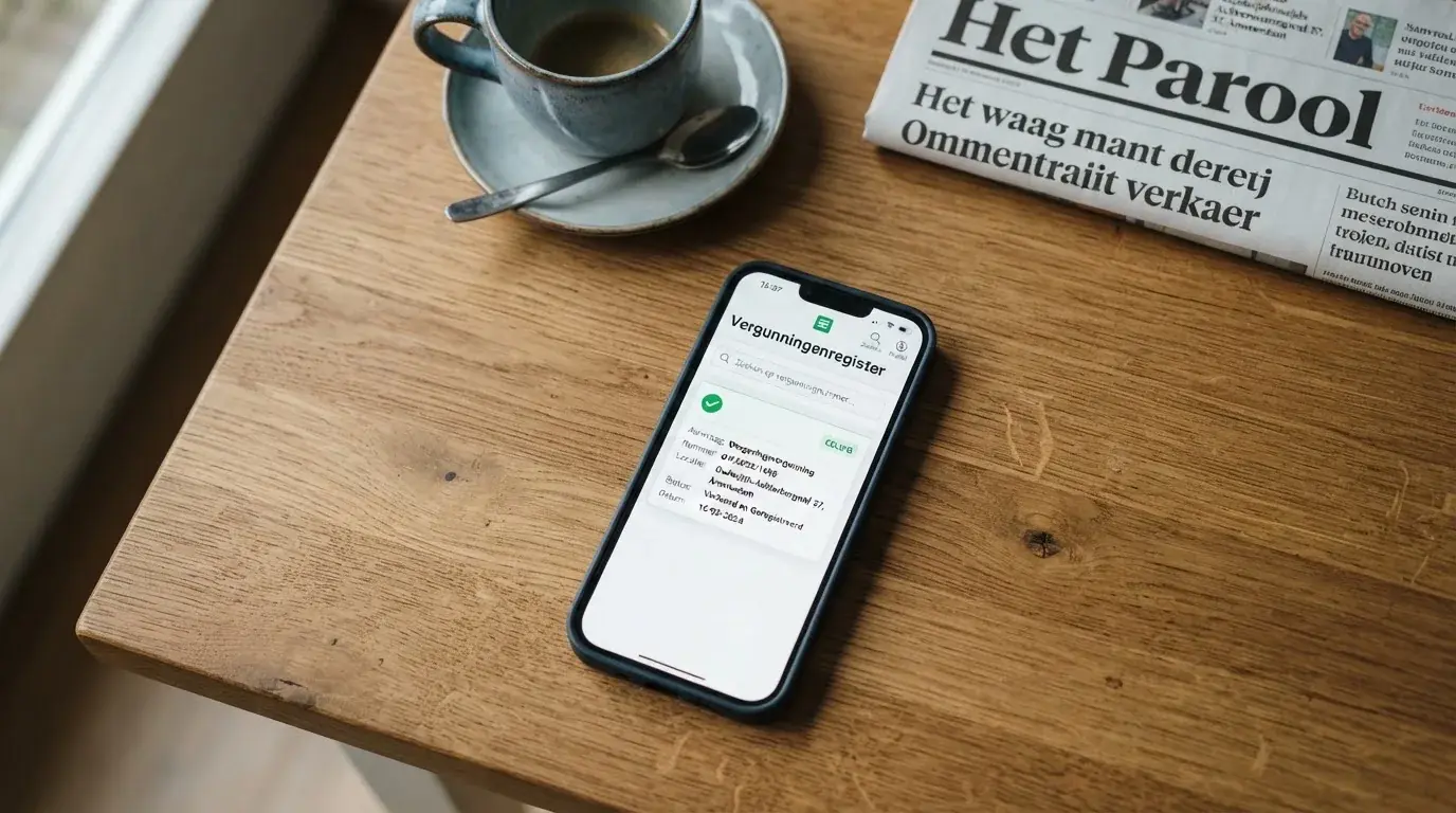 Het openbare vergunningenregister van de Kansspelautoriteit op het scherm van een iPhone