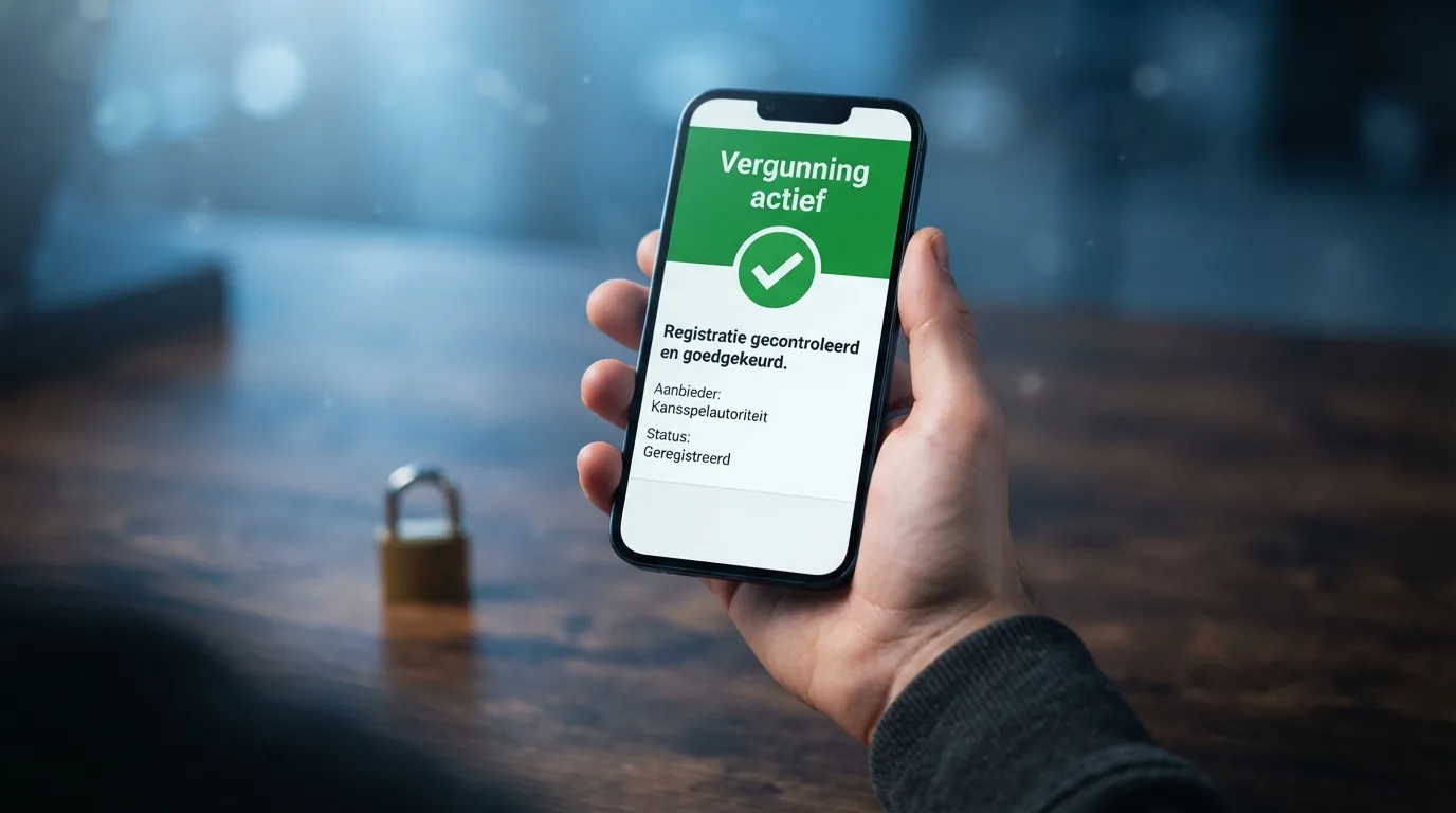 Een Ksa-vergunningsregister op een telefoonscherm, met het Cruks-logo en een slot op de achtergrond