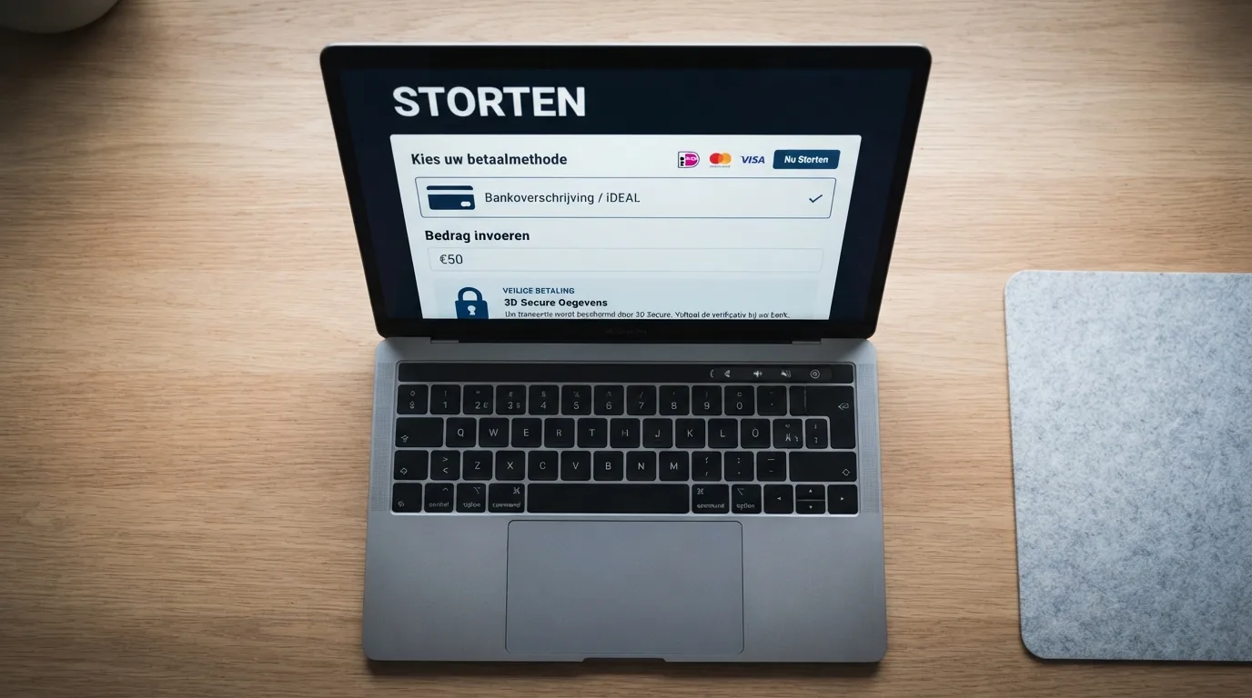 De stortingspagina van een online casino met Mastercard als geselecteerde betaalmethode, het in te vullen bedrag en het 3D Secure-verificatievenster.